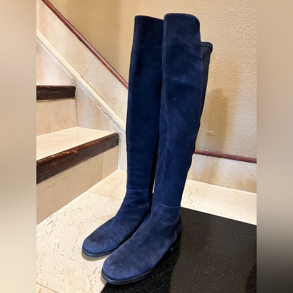 Stuart Weitzman 5050 Nice Blue Over the Knee Boots Size 7.5